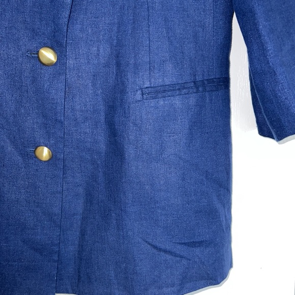 California Style Navy Blue 100% Linen Blazer with Gold Buttons Size 12 - Picture 5 of 5